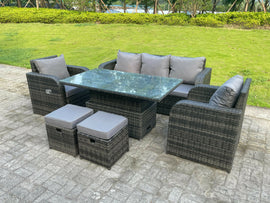 Fimous Rotin Mobilier De Jardin Extérieur Ascenseur Réglable Table À Manger Ou Table Basse Ensemble Salon Canapé Chaise Longue Repose - Pieds 7 Places - 0