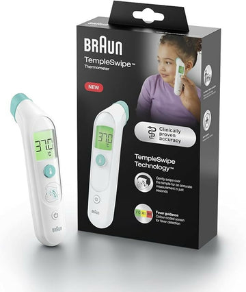 Braun TempleSwipe Thermomètre frontal (affichage de la température à code couleur, sûr, hygiénique, rapide, cliniquement précis, doux, facile à utiliser, pour tous les âges) BST200