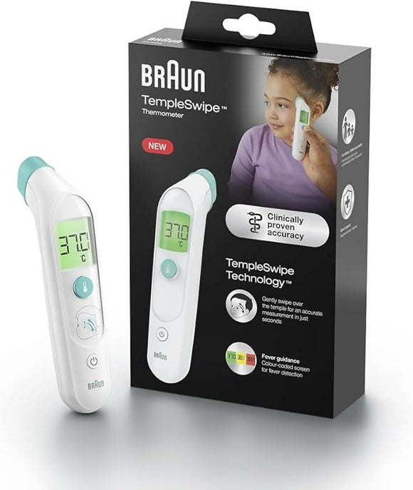 Braun TempleSwipe Thermomètre frontal (affichage de la température à code couleur, sûr, hygiénique, rapide, cliniquement précis, doux, facile à utiliser, pour tous les âges) BST200