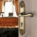 2 poignées de porte sur plaque LOUIS XV, Trou de cylindre - entrée - bureau, Finition zamak doré patiné, Entraxe standard 195 mm