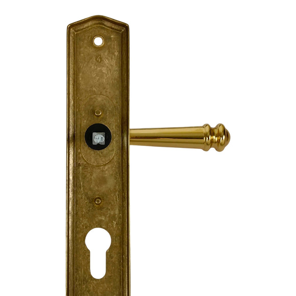 2 poignées de porte ATTILA, Trou de cylindre - entrée - bureau - service, Finition laiton poli doré, Entraxe standard 195 mm
