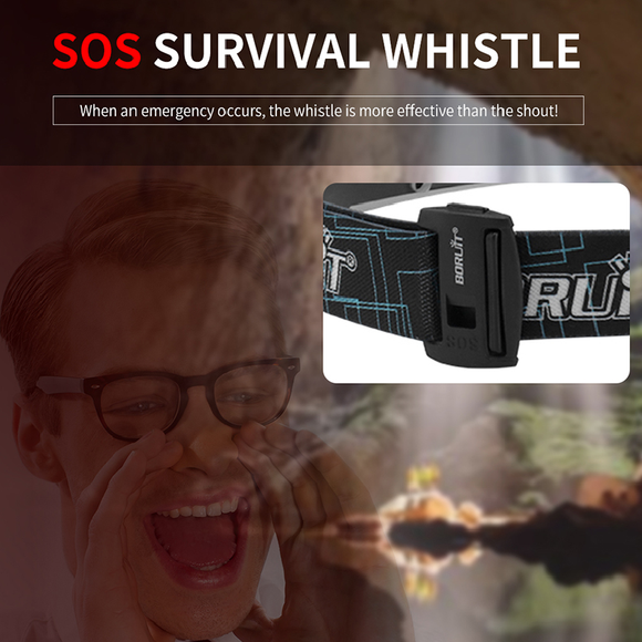 Lampe frontale à led boruit yhx-1030 avec sifflet sos