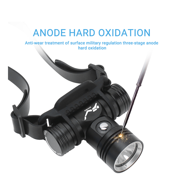 Lampe frontale LED BORUiT YHX-1362, pour la plongée jusqu'à 60 m sous l'eau