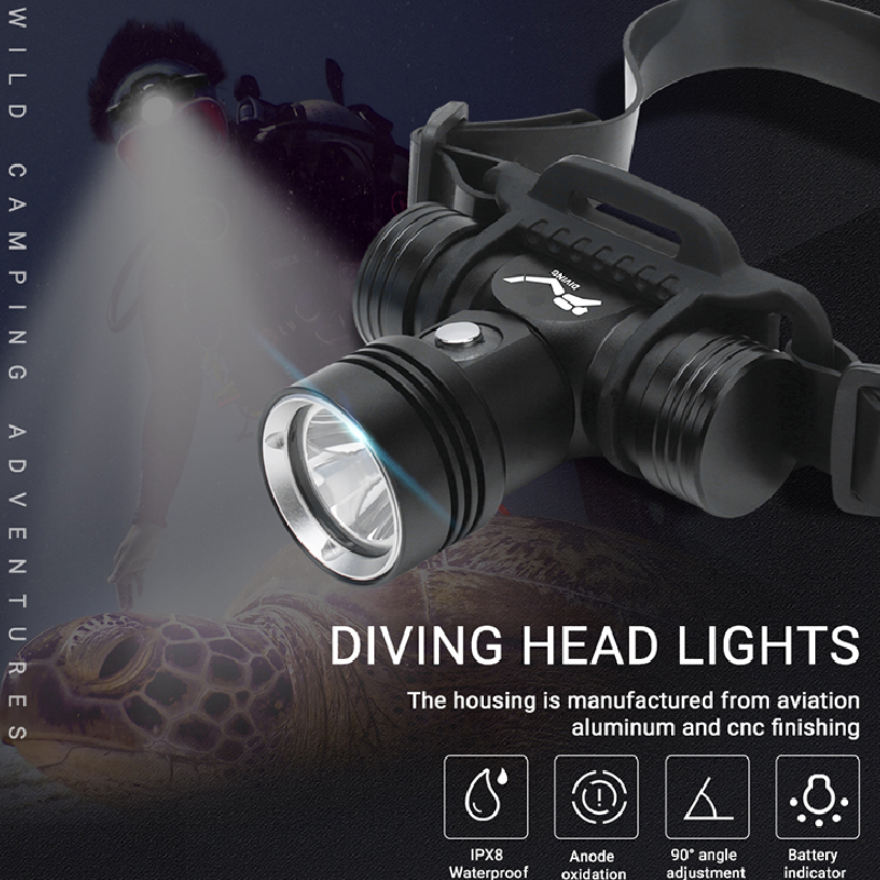 Lampe frontale led boruit yhx-1362 pour la plongée jusqu'à 60 m sous l'eau - 0