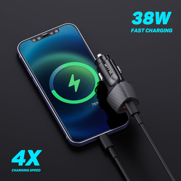 Chargeur de voiture tellur fcc10 38 w 6 a pd20 w + qc3.0 noir