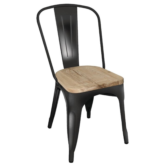 LOT DE 4 CHAISES BISTRO EN ACIER AVEC ASSISE EN BOIS - clicktofournisseur.com