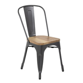 LOT DE 4 CHAISES BISTRO EN ACIER AVEC ASSISE EN BOIS GRIS MÉTALLISÉ - clicktofournisseur.com