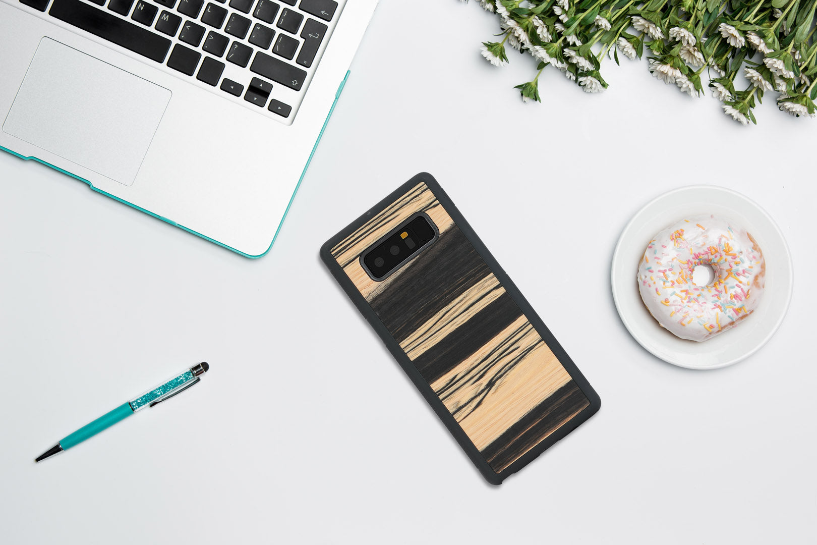 Coque de smartphone man&wood galaxy note 8 blanc ébène noir