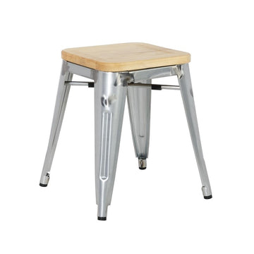 LOT DE 4 TABOURETS BISTRO BAS EN ACIER AVEC ASSISE EN BOIS - clicktofournisseur.com
