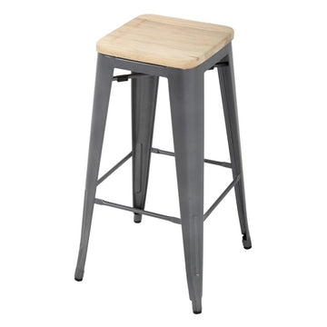 LOT DE 4 TABOURET BISTRO HAUT EN ACIER GRIS AVEC ASSISE EN BOIS - clicktofournisseur.com