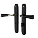 2 poignées de porte sur plaque CLEO, Verrou de condamnation pour salle de bain/WC, Finition bois noir, Entraxe standard 195 mm-2