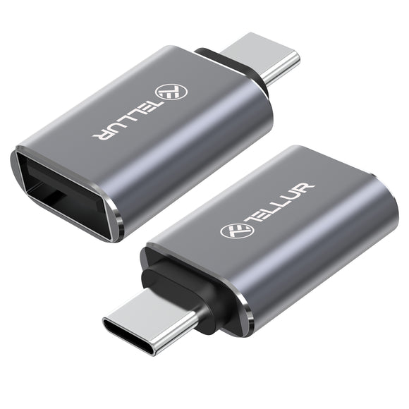Adaptateur Tellur USB-C vers USB-A M/F 10 Gbit/s, 3 A, alliage d'aluminium