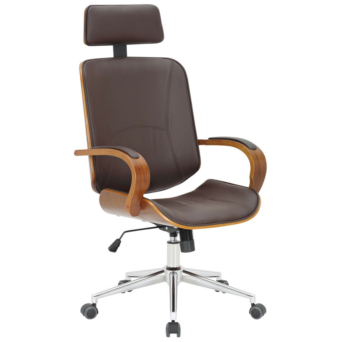 Fauteuil de bureau Dayton, Cuir Marron & Noyer