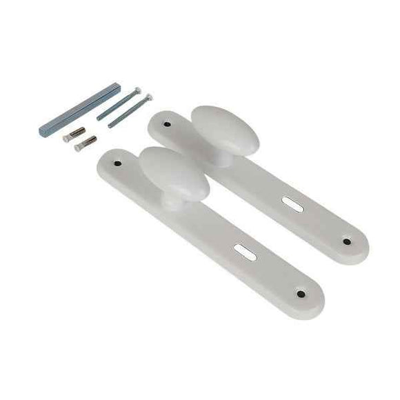2 poignées de porte sur plaque CHIC, Entrée de clé pour chambre, Finition aluminium blanc RAL 9016, Entraxe standard 195 mm