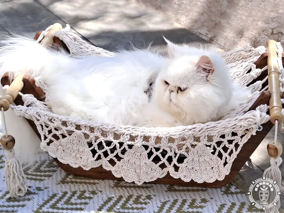 Hamac pour chat écru + support en bois