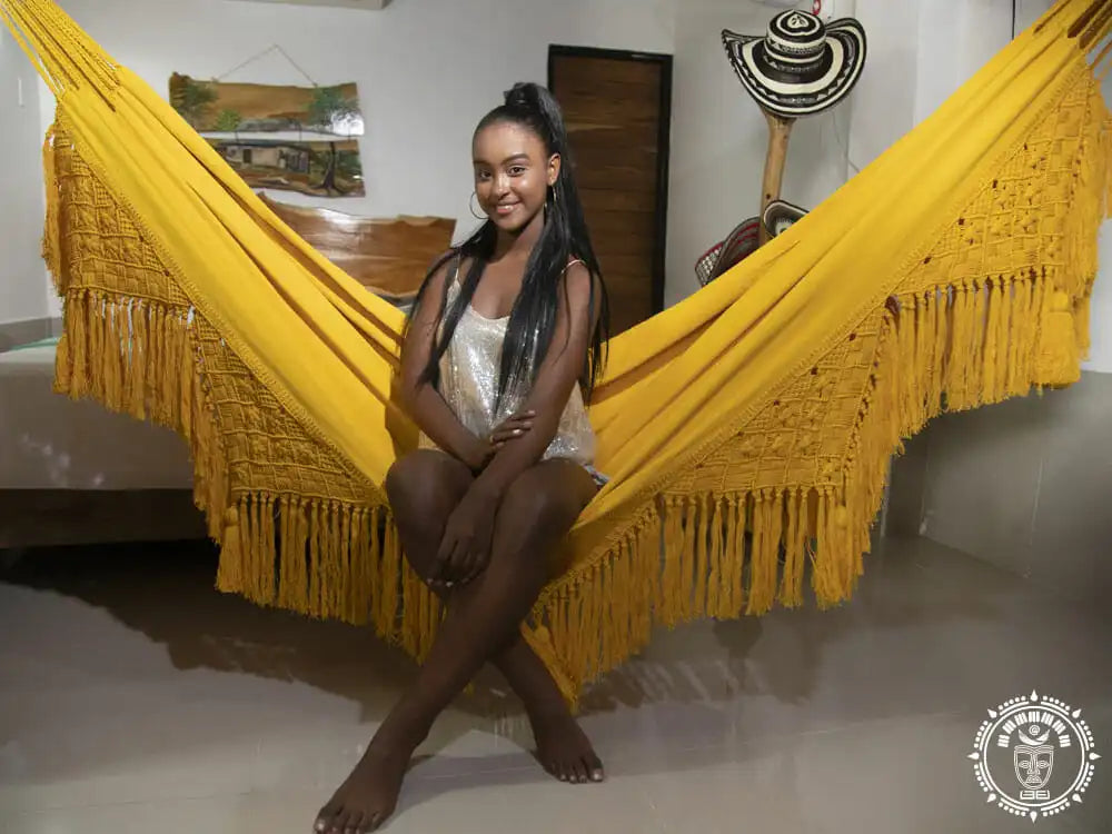 Hamac l macramé ocre - 0