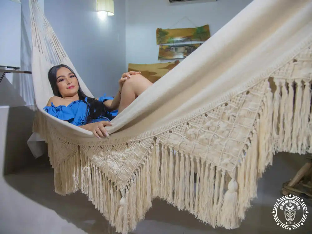 Hamac l macramé ecru - 0