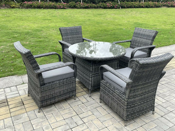 Fimous Rattan meubles de jardin table à manger et chaises Wicker patio Outdoor 4 chaises plus table ronde moyenne