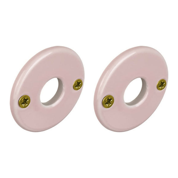 2 poignées sur rosaces rondes LIZON, Porcelaine rose, Finition coude en Laiton poli doré