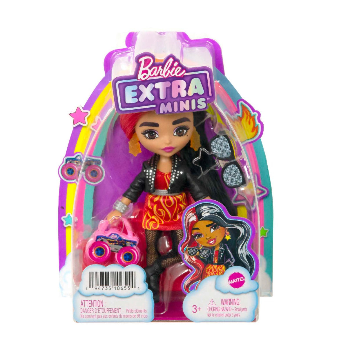 Barbie® Extra Mini nukk puna-mustakirjude juustega