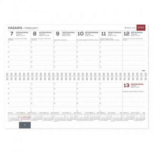 Horizontal table calendar Memo PVC 2026m. Blue