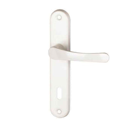 2 poignées de porte sur plaque CHAMROUSSE, Entrée de clé pour chambre, Finition aluminium blanc, Entraxe standard 165 mm