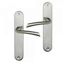 2 poignées de porte sur plaque RHAPSODIE, Sans trou pour pièce à vivre, Finition zamak nickel mat, Entraxe standard 195 mm