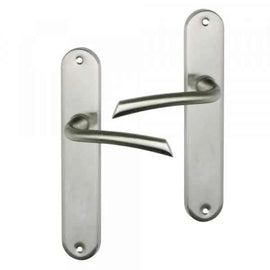 2 poignées de porte sur plaque RHAPSODIE, Sans trou pour pièce à vivre, Finition zamak nickel mat, Entraxe standard 195 mm