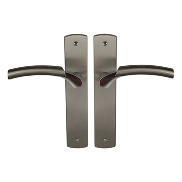 2 poignées de porte LUXOR, Sans trou pour pièce à vivre, Finition Laiton bicolore chrome/nickel mat, Entraxe standard 195 mm