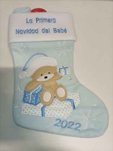 Ecost Heart's Sign Babys First Christmas Stockings Blue - Spanish