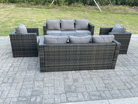 Fimous 8 places osier rotin mobilier de jardin Table montante SET gris foncé mixte - 0