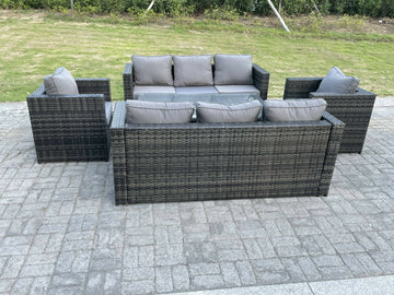 Fimous 8 places osier rotin mobilier de jardin Table montante SET gris foncé mixte - 0