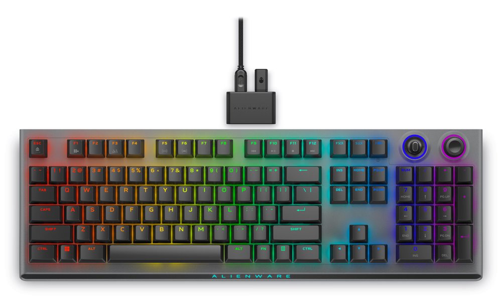 Dell | Alienware Tri-Mode AW920K | Clavier de jeu sans fil | Sans fil | Éclairage LED RVB | États-Unis | Bluetooth | Dark Side of the Moon | Pavé numérique | Cherry MX Red | Connexion sans fil