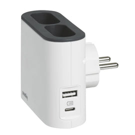Répartiteur 2x2P+USB AC Blanc/Noir