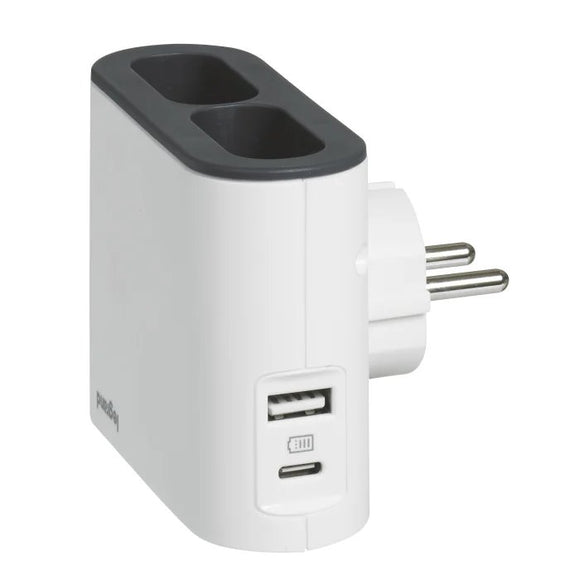 Répartiteur 2x2P+USB AC Blanc/Noir