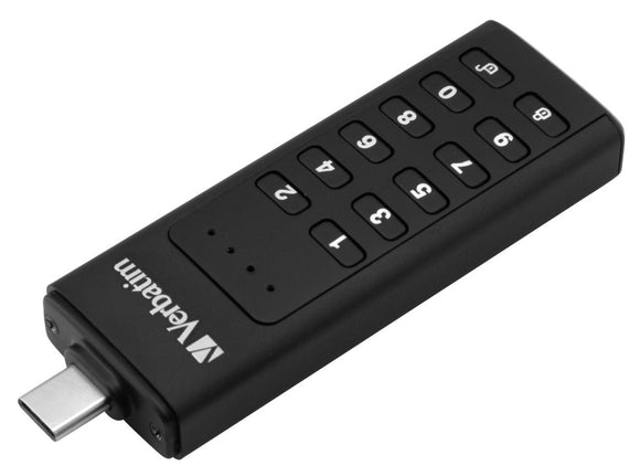 Clavier Verbatim sécurisé 64 Go USB 3.1, USB C avec cryptage matériel AES 256 bits