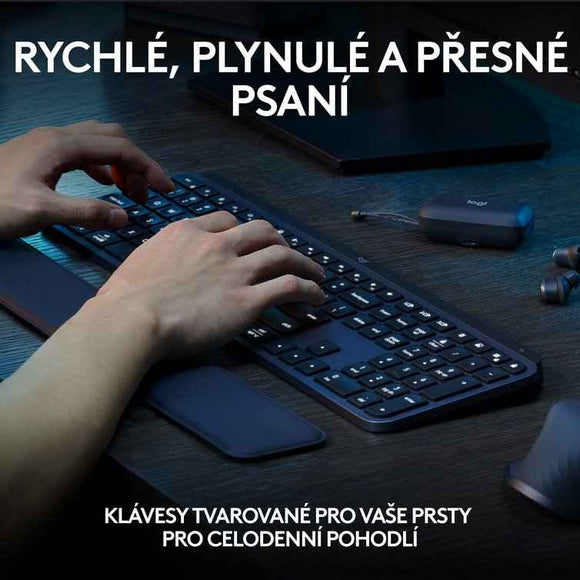 Logitech klávesnice MX Keys S/ bezdrátová/ Bluetooth/ USB-C/ CZ-SK layout/ grafitová