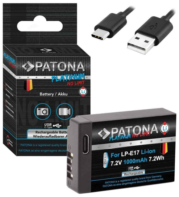 PATONA baterie pro foto Canon LP-E17 1000mAh Li-Ion Platinum USB-C nabíjení