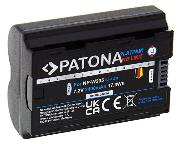 Batterie patona pour fuji np-w235 2400mah li-ion 7.2v platinum x-t4