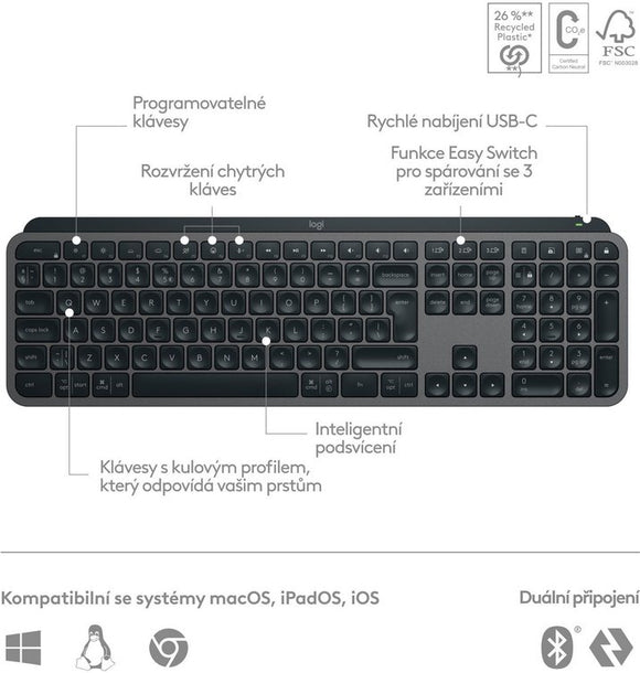 Logitech MX Keys S Advanced Wireless Illuminated Keyboard - CZ/SK - GRAPHITE