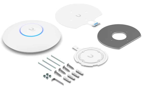 UBIQUITI U6+, WiFi 6, 4 spatial streams, 140 m² (1,500 ft²) coverage, 300+ connected devices, Powered using PoE, GbE uplink.