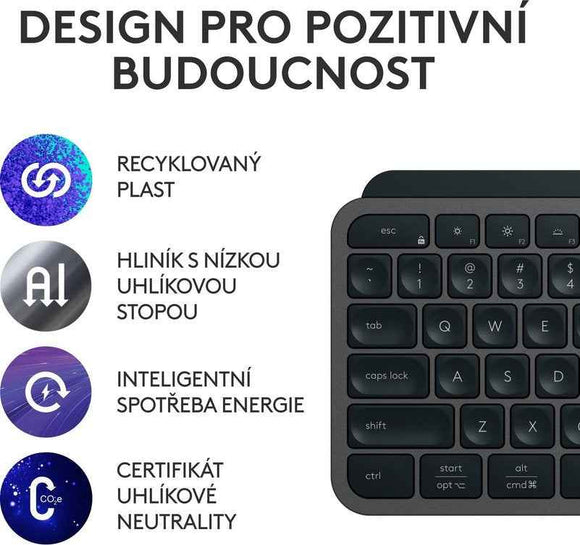 Logitech klávesnice MX Keys S/ bezdrátová/ Bluetooth/ USB-C/ CZ-SK layout/ grafitová
