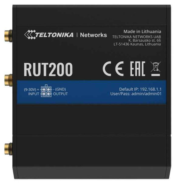 LTE Cat 4 Router | RUT200 | 802.11n | 10/100 Mbit/s | Ethernet LAN (RJ-45) ports 2 | Mesh Support No | MU-MiMO No | 2G/3G/4G
