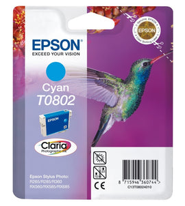 EPSON 1LB T0802 ink cartridge cyan standard capacity 7.4ml 935 pages 1-pack blister without alarm