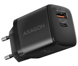 Chargeur mural axagon sil 2x ports usb-a + usb-c pd3.0/qc4+/pps/afc/apple. puissance totale de 30 w.