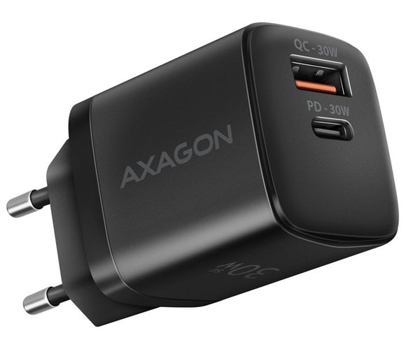 Chargeur mural axagon sil 2x ports usb-a + usb-c pd3.0/qc4+/pps/afc/apple. puissance totale de 30 w.