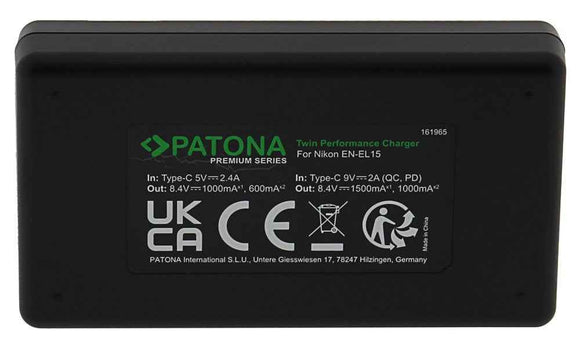 Chargeur rapide PATONA Photo Dual Nikon EN-EL15 + câble
