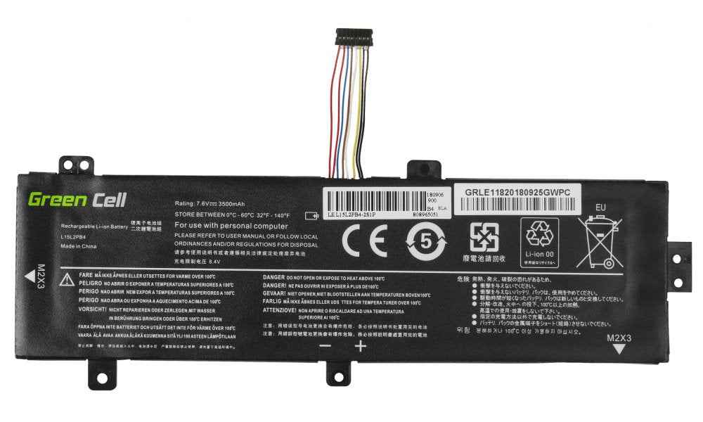 Batterie pour ordinateur portable Lenovo Green Cell L15C2PB3 L15L2PB4 L15M2PB3 L15S2TB0 7,6 V 3 500 mAh (LE118)