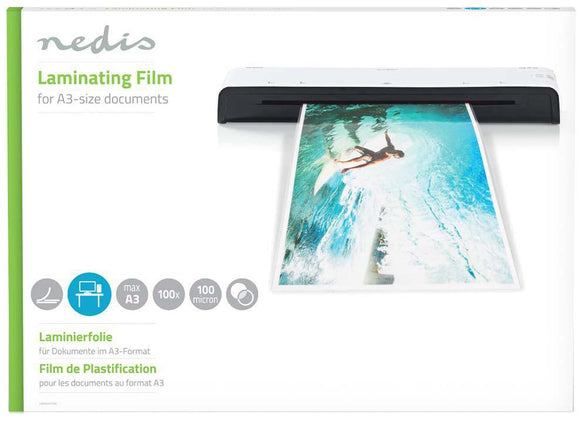 NEDIS laminovací fólie/ formát A3/ 100 mic/ rozměr 426 x 303 mm/ transparentní/ 100 pack