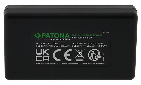 Chargeur rapide PATONA Photo Dual Nikon EN-EL15 + câble